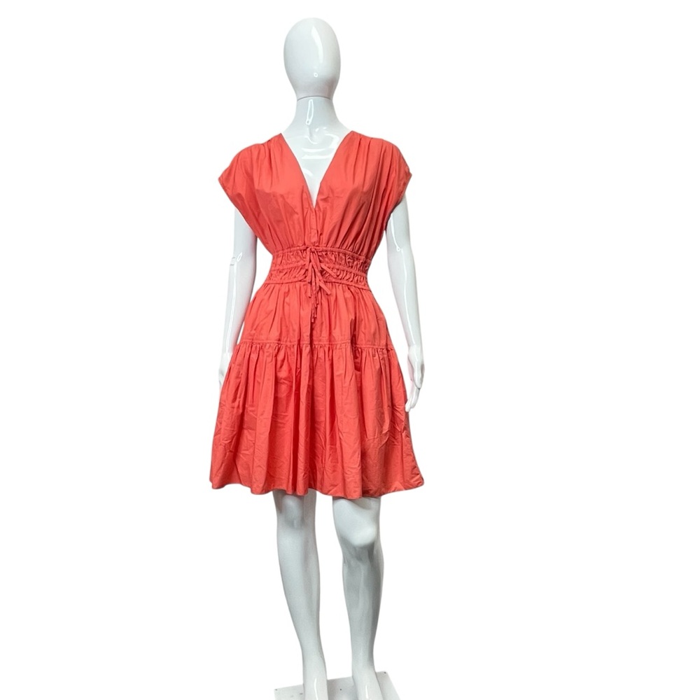 Derek Lam Coral V-Neck Tiered Mini Dress